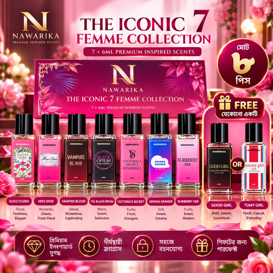 Nawarika The Iconic 7 Femme Collection – 8 Pcs Premium Perfume Combo | 7×6ML + 1 Free